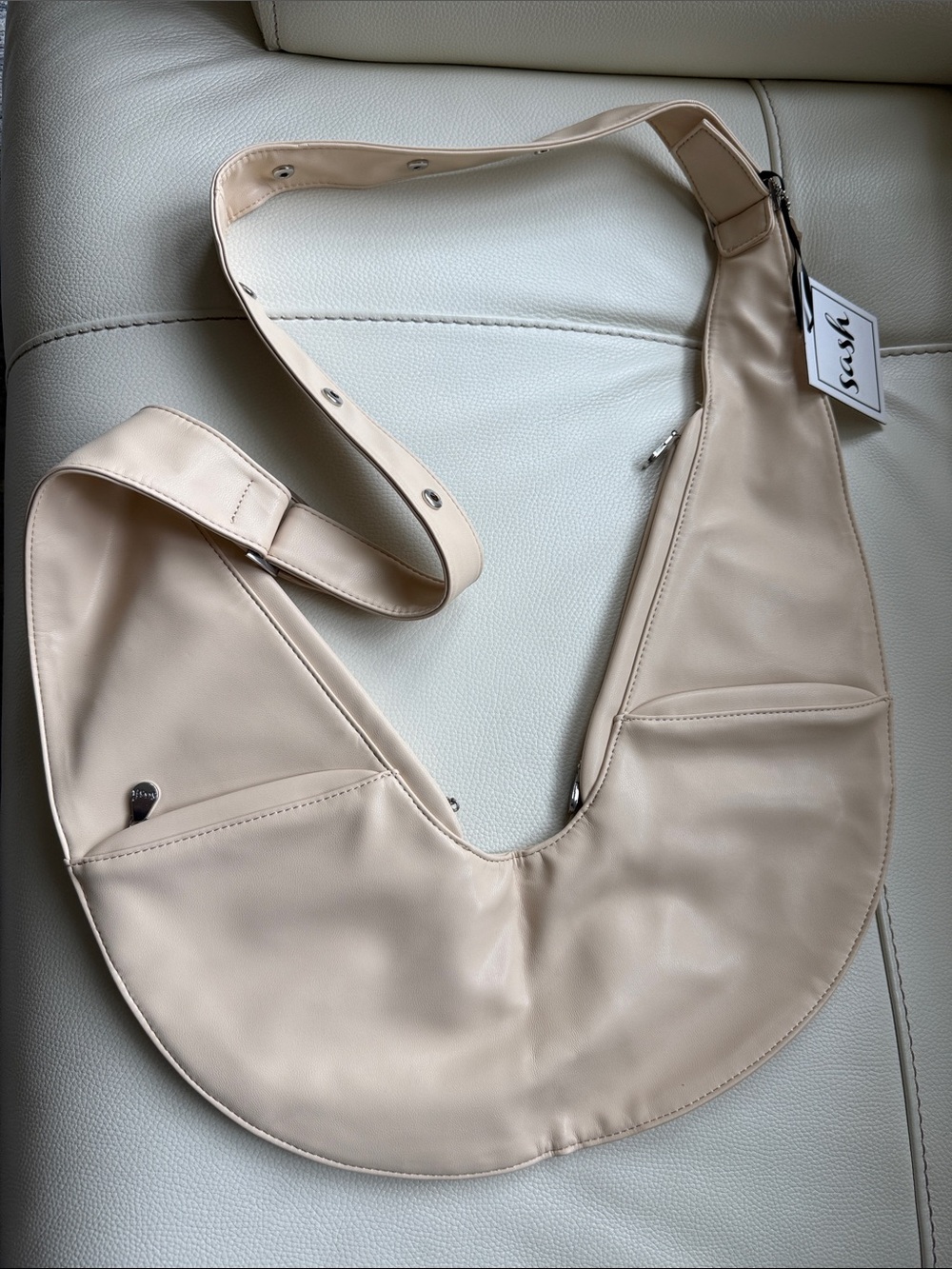 Sash Beige Faux Vegan Leather Shoulder Bag